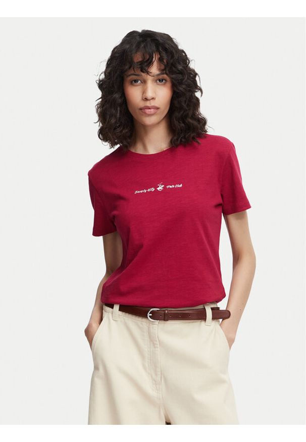 Beverly Hills Polo Club T-Shirt P-SS26W-TS6510 Bordowy Regular Fit. Typ kołnierza: polo. Kolor: czerwony. Materiał: bawełna