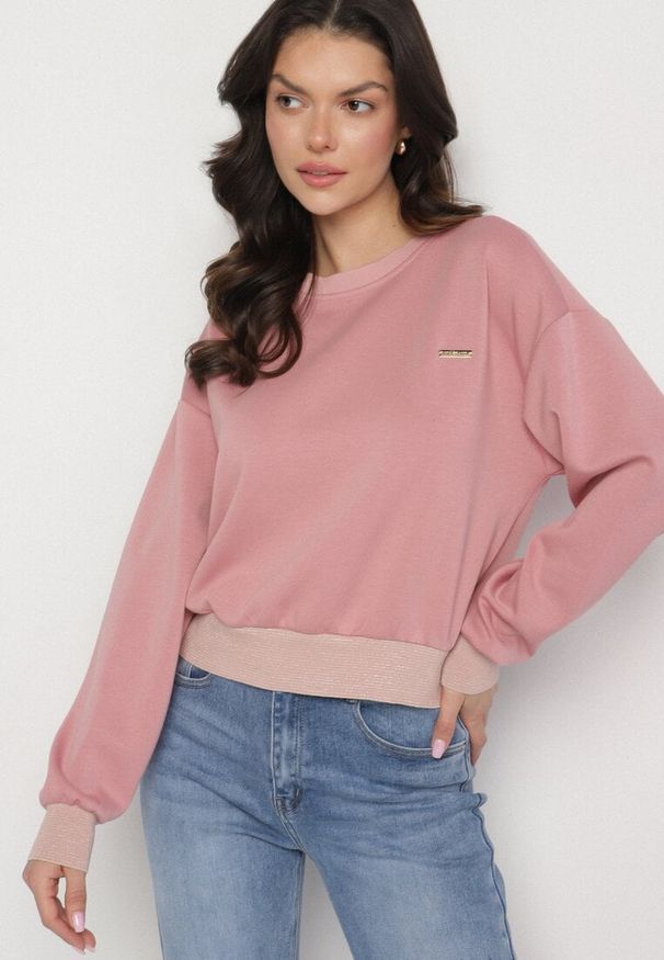 Born2be - Ciemnoróżowa Bluza z Metaliczną Nicią Ilasila. Okazja: na co dzień. Kolor: różowy. Materiał: jeans. Wzór: aplikacja. Styl: casual