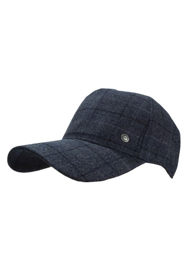 Pako Jeans - Letnia Męska Czapka z Daszkiem, Full Cap, Granatowa, w Kratę. Kolor: niebieski. Materiał: poliester. Sezon: lato