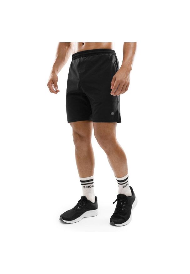 SIROKO - Krótkie spodenki fitness męskie Stellar. Kolor: czarny. Materiał: elastan, poliester. Długość: krótkie. Sport: fitness