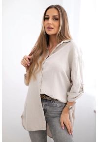 Kesi Włoski - Koszula bawełniana muślinowa beżowa. Kolor: beżowy. Materiał: bawełna