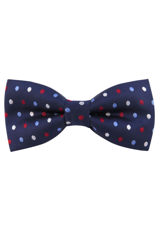 Modini - Granatowa mucha w kropki C12. Kolor: niebieski. Materiał: poliester, tkanina. Wzór: kropki. Styl: elegancki