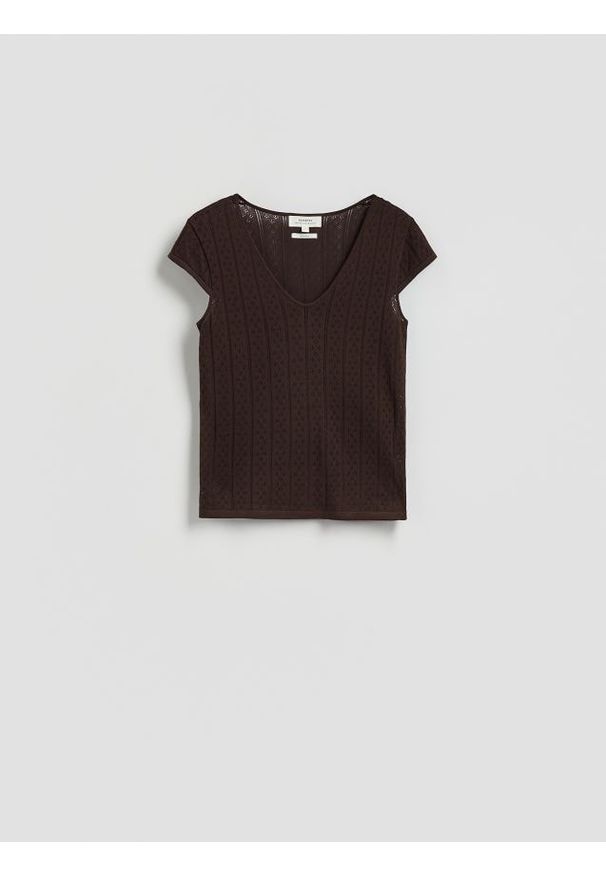 Reserved - T-shirt z modalem - ciemnobrązowy. Kolor: brązowy. Materiał: bawełna