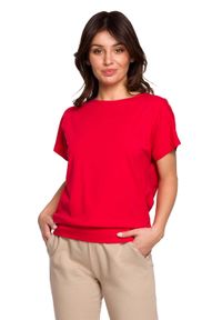 MOE - Dzianinowa Bluzka z Dekoltem na Plecach - Czerwona. Kolor: czerwony. Materiał: dzianina