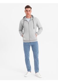 Ombre Clothing - Męska bluza dresowa z kapturem o delikatnej strukturze – szara V4 - Rozmiar: XL. Okazja: na co dzień. Typ kołnierza: kaptur. Kolor: szary. Materiał: dresówka. Styl: sportowy, casual #6