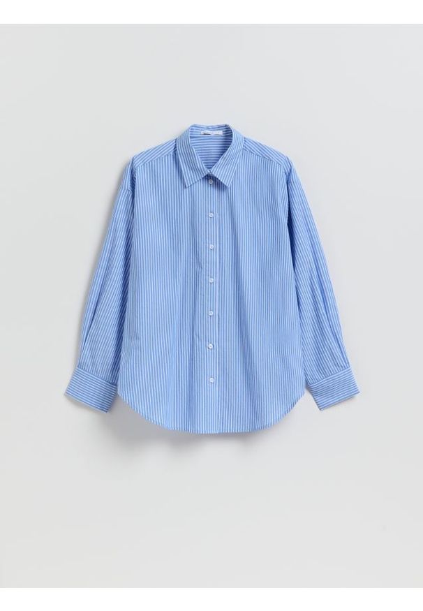 Reserved - Bawełniana koszula w paski - jasnoniebieski. Kolor: niebieski. Materiał: bawełna. Wzór: paski