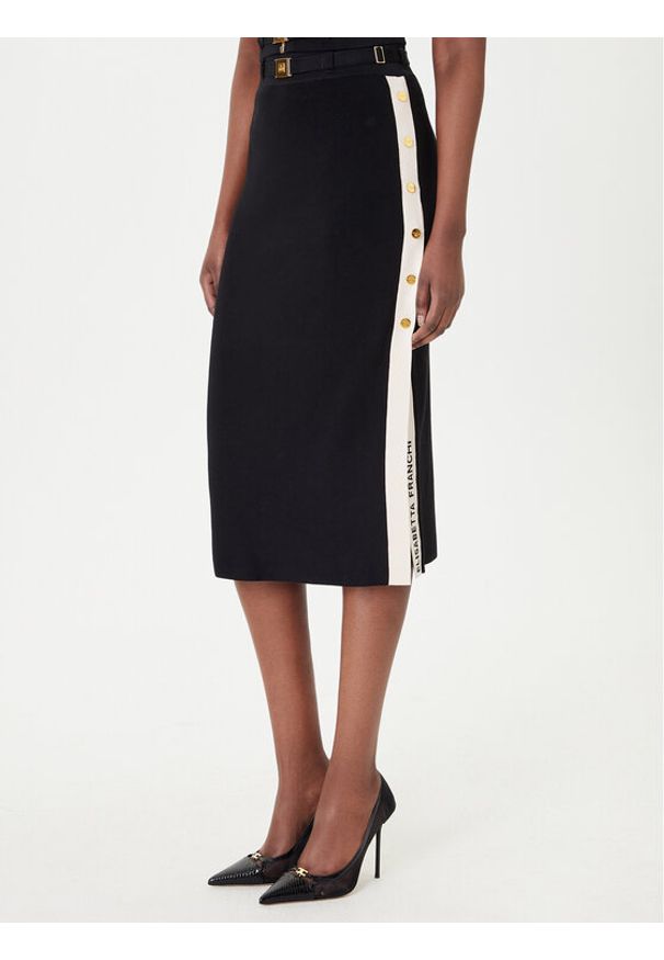 Elisabetta Franchi Spódnica midi GK-27S-61E2-V340 Czarny Regular Fit. Kolor: czarny. Materiał: wiskoza