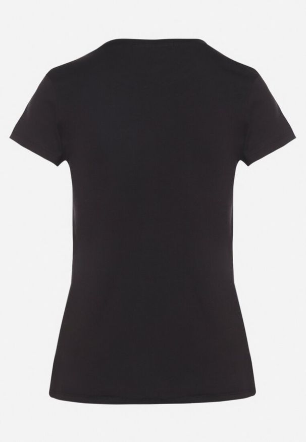 Born2be - Czarny Bawełniany Klasyczny T-shirt Lunolia. Okazja: na co dzień. Kolor: czarny. Materiał: bawełna. Wzór: gładki. Styl: klasyczny
