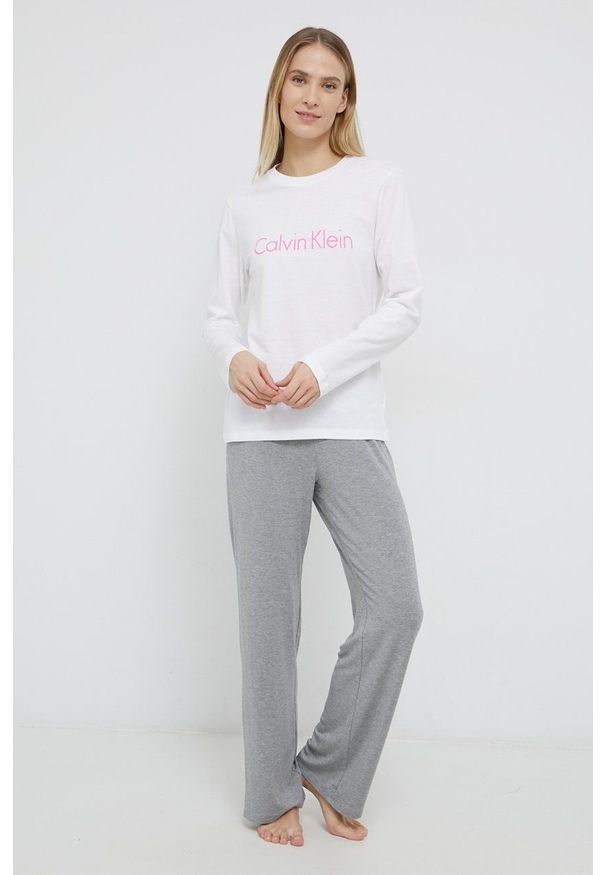 Calvin Klein Underwear Longsleeve piżamowy bawełniany kolor biały. Kolor: biały. Materiał: bawełna. Długość: długie. Wzór: nadruk