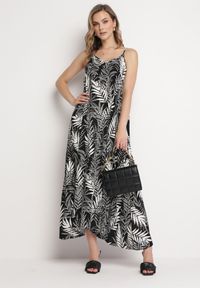 Born2be - Czarna Rozkloszowana Sukienka Maxi Bawełniana na Ramiączkach Ponessa. Kolor: czarny. Materiał: bawełna. Długość rękawa: na ramiączkach. Długość: maxi #3