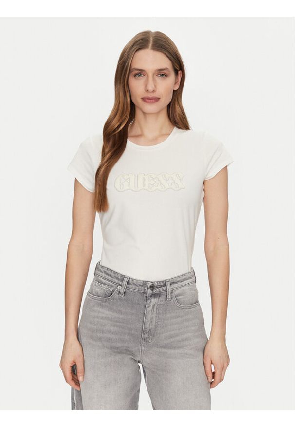 Guess T-Shirt W5GI42 J1314 Écru Regular Fit. Materiał: bawełna