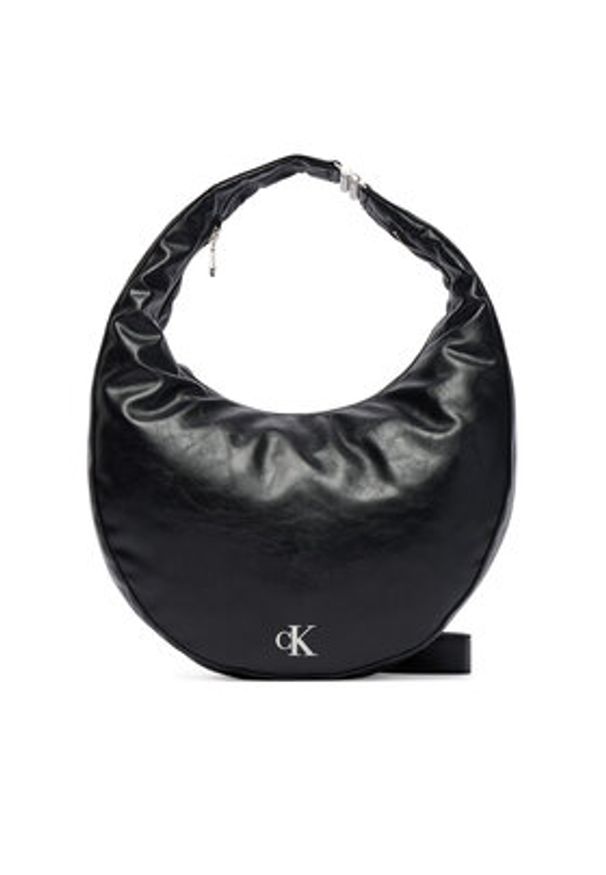 Calvin Klein Torebka Buckle Convertible Hobo Bag LV04F3446G Czarny. Kolor: czarny. Materiał: skórzane