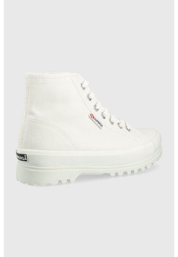 Superga trampki damskie kolor biały. Nosek buta: okrągły. Zapięcie: sznurówki. Kolor: biały. Materiał: guma. Obcas: na platformie