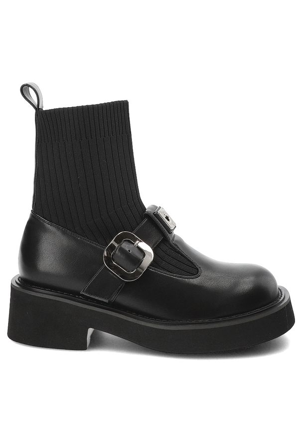 Czarne Botki S.Barski Modne Obuwie Damskie Ze Skarpetkową Cholewką. Okazja: na co dzień. Zapięcie: klamry. Kolor: czarny. Materiał: skóra ekologiczna, tkanina. Szerokość cholewki: normalna. Obcas: na obcasie. Styl: casual. Wysokość obcasa: średni