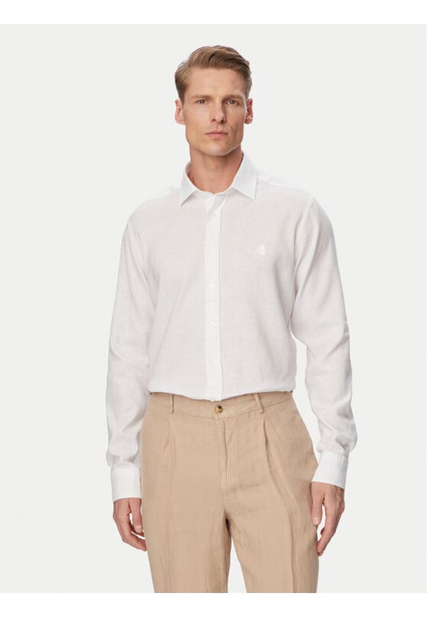 Karl Lagerfeld - KARL LAGERFELD Koszula 605084 562791 Biały Regular Fit. Typ kołnierza: dekolt w karo. Kolor: biały. Materiał: len