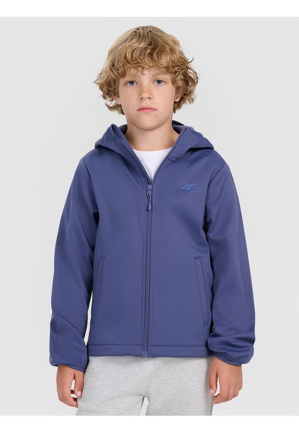 4f - 4F Kurtka softshell wiatroodporna membrana 5000 chłopięca - granatowa 152 (11-12 lat). Okazja: na co dzień. Typ kołnierza: kaptur. Kolor: niebieski. Materiał: softshell. Sezon: lato. Styl: klasyczny, casual