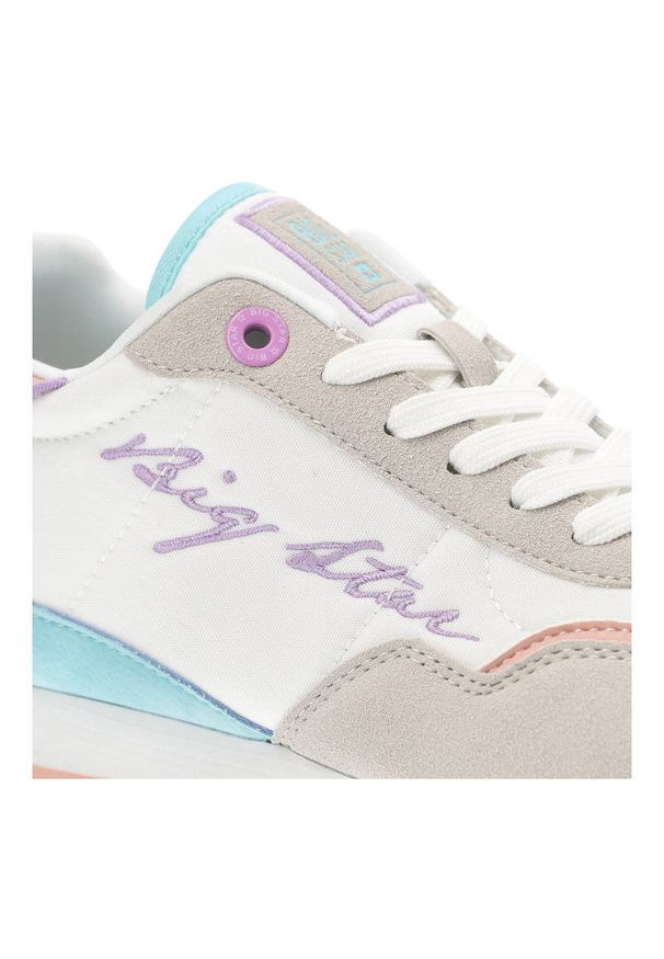 Big-Star - Białe Sneakersy Big Star Damskie Modne Półbuty. Kolor: biały. Materiał: materiał, skóra. Szerokość cholewki: normalna. Wzór: aplikacja