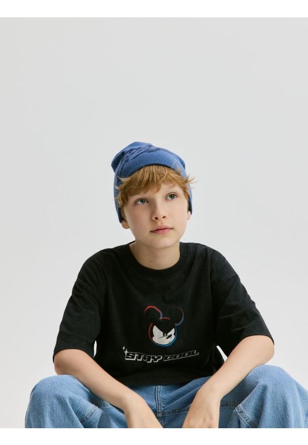 Reserved - Bawełniany t-shirt Mickey Mouse - czarny. Kolor: czarny. Materiał: bawełna. Wzór: motyw z bajki