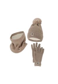HEAT KEEPER - Damski Zimowy Zestaw Termiczny - Czapka + Rękawiczki + Komin - Beżowy. Kolor: beżowy. Materiał: poliester. Sezon: zima. Styl: sportowy #1