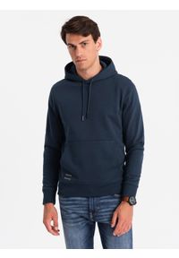 Ombre Clothing - Męska bluza dresowa kangurka z kapturem BASIC – granatowa V1. Okazja: na co dzień. Typ kołnierza: kaptur. Kolor: niebieski. Materiał: dresówka. Wzór: jednolity. Styl: sportowy, casual #9