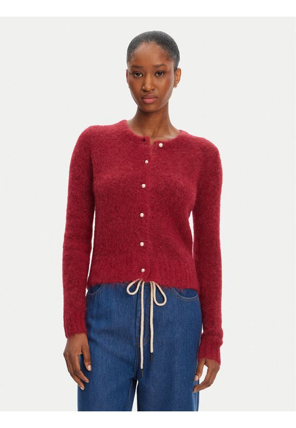 Munthe Kardigan Povilla 252160025272 Bordowy Regular Fit. Kolor: czerwony. Materiał: wełna