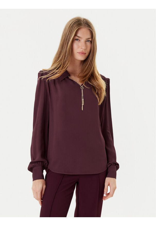 TwinSet - TWINSET Bluzka 252TP2291 Bordowy Loose Fit. Kolor: czerwony. Materiał: wiskoza