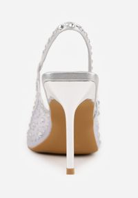 Born2be - Srebrne Sandały na Szpilce VICES z Transparentną Cholewką i Cyrkoniami Imelle. Nosek buta: otwarty. Kolor: srebrny. Materiał: skóra, materiał. Wzór: aplikacja. Sezon: lato. Obcas: na szpilce. Styl: klasyczny. Wysokość obcasa: średni #4