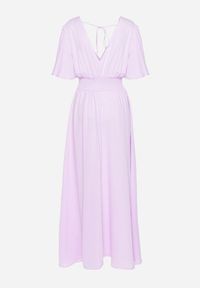 Born2be - Jasnofioletowa Sukienka z Rozkloszowanymi Rękawami Gumką w Pasie i Wiązaniem na Plecach Larielle. Okazja: na imprezę, na co dzień. Typ kołnierza: dekolt w kształcie V. Kolor: fioletowy. Materiał: bawełna. Typ sukienki: proste. Styl: casual, elegancki #5