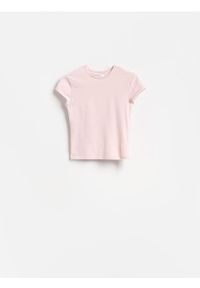 Reserved - T-shirt slim fit - pastelowy róż. Kolor: różowy. Materiał: bawełna, elastan, dzianina