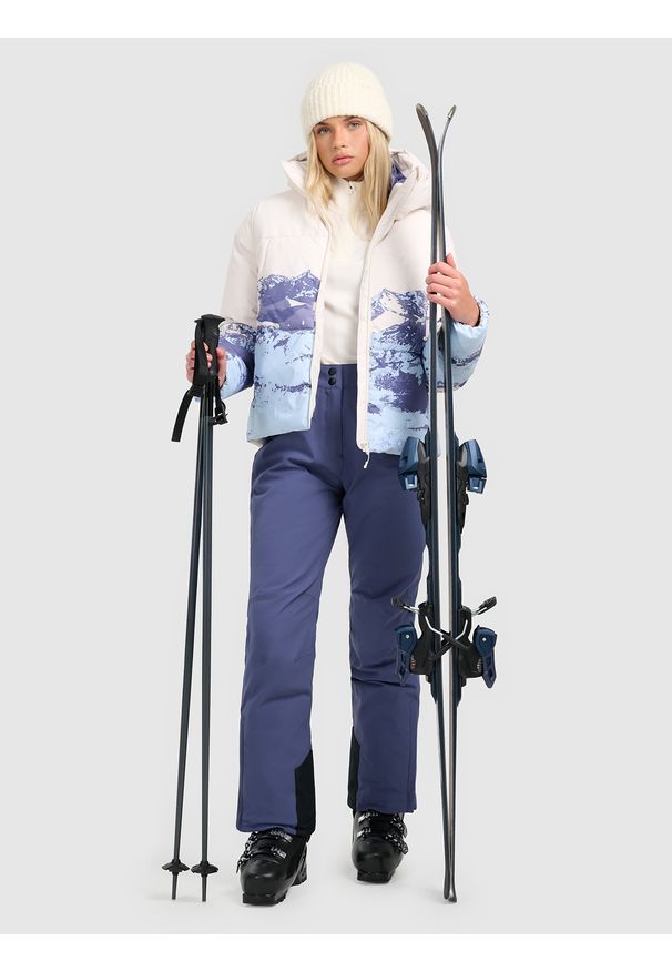 4f - 4F Spodnie narciarskie membrana 5000 damskie - granatowe XS. Stan: podwyższony. Kolor: niebieski. Materiał: poliester, materiał. Wzór: gładki. Sezon: zima. Sport: narciarstwo