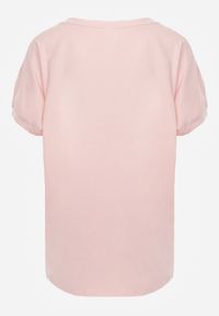 Renee - Różowy T-shirt Oversize o Przedłużonym Kroju Echinopa. Okazja: na imprezę, na co dzień. Kolor: różowy. Materiał: jeans, bawełna. Sezon: lato. Styl: casual #5