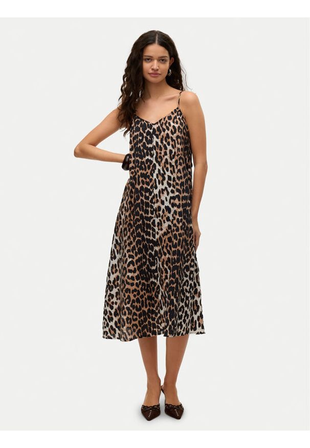 Vero Moda Sukienka letnia Josie 10303398 Brązowy Regular Fit. Kolor: brązowy. Materiał: wiskoza. Sezon: lato