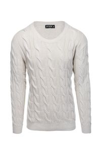 Ombre Clothing - Sweter męski z warkoczowym splotem - kremowy V1 E195 - XXL. Okazja: na co dzień. Kolor: biały. Materiał: bawełna, jeans, akryl. Wzór: ze splotem. Styl: klasyczny, elegancki, casual #3