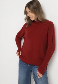 Born2be - Bordowy Klasyczny Golf z Dodatkiem Kaszmiru Zoirmosa. Okazja: na co dzień, do pracy, na spotkanie biznesowe. Typ kołnierza: golf. Kolor: czerwony. Materiał: kaszmir. Długość rękawa: długi rękaw. Długość: długie. Styl: klasyczny #5