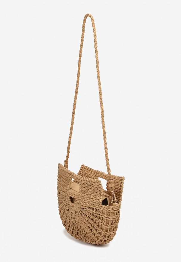 Born2be - Ciemnobeżowa Geometryczna Torebka z Rączkami i Paskiem na Ramię Eporemia. Kolor: beżowy. Wzór: geometria. Styl: wizytowy. Rodzaj torebki: na ramię