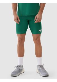 4f - 4F Legginsy krótkie treningowe męskie - zielone XXL. Kolor: zielony. Materiał: dzianina, włókno, syntetyk, materiał, elastan. Wzór: gładki, ze splotem, jednolity. Sport: fitness