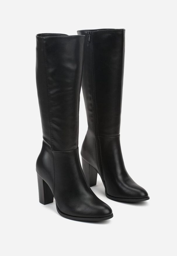 Born2be - Czarne Klasyczne Kozaki przed Kolano VICES na Słupku Unalora. Okazja: na spotkanie biznesowe, do pracy, na co dzień. Wysokość cholewki: przed kolano. Kolor: czarny. Obcas: na słupku. Styl: klasyczny