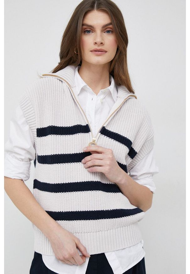 TOMMY HILFIGER - Tommy Hilfiger sweter bawełniany kolor beżowy ciepły z golfem. Typ kołnierza: golf. Kolor: beżowy. Materiał: bawełna. Długość: krótkie