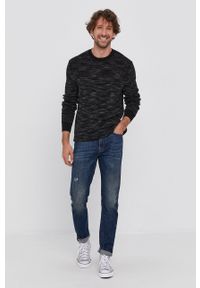 Sisley - Sweter z domieszką wełny. Kolor: czarny. Materiał: wełna. Długość rękawa: długi rękaw. Długość: długie. Wzór: ze splotem