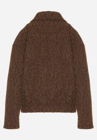 Born2be - Brązowa Kurtka Koszulowa z Gumką w Pasie Stylizowana na Wełnianą Unelises. Okazja: na co dzień. Kolor: brązowy. Materiał: wełna. Styl: casual, klasyczny #7