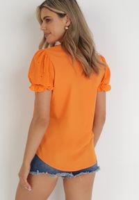 Born2be - Pomarańczowa Koszula z Bufiastymi Rękawami i Koronkowymi Tasiemkami Jasly. Kolor: pomarańczowy. Materiał: koronka. Długość rękawa: krótki rękaw. Długość: krótkie. Wzór: aplikacja. Sezon: wiosna, lato #5