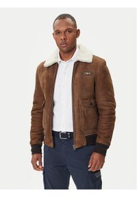Aeronautica Militare Kurtka skórzana 252PN0163U100893 Brązowy Regular Fit. Kolor: brązowy. Materiał: skóra