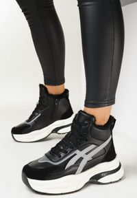 Born2be - Czarne Sneakersy za Kostkę na Platformie Eloriane. Wysokość cholewki: za kostkę. Kolor: czarny. Sezon: zima. Obcas: na platformie #3