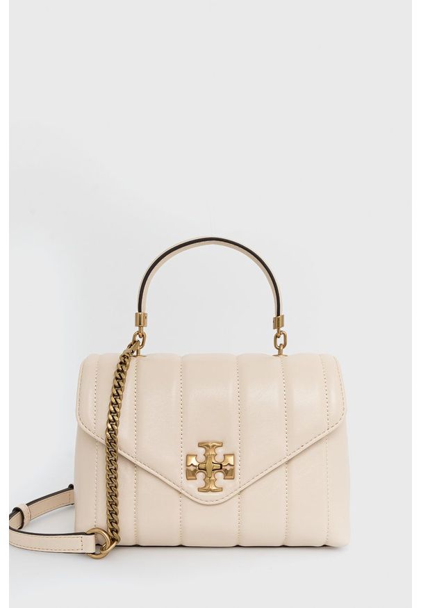Tory Burch torebka skórzana kolor beżowy. Kolor: beżowy. Materiał: skórzane. Rodzaj torebki: na ramię