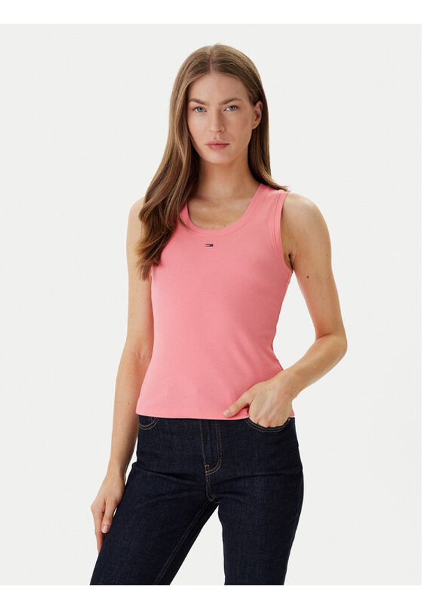 Tommy Jeans Top Essential DW0DW20673 Różowy Slim Fit. Kolor: różowy. Materiał: bawełna
