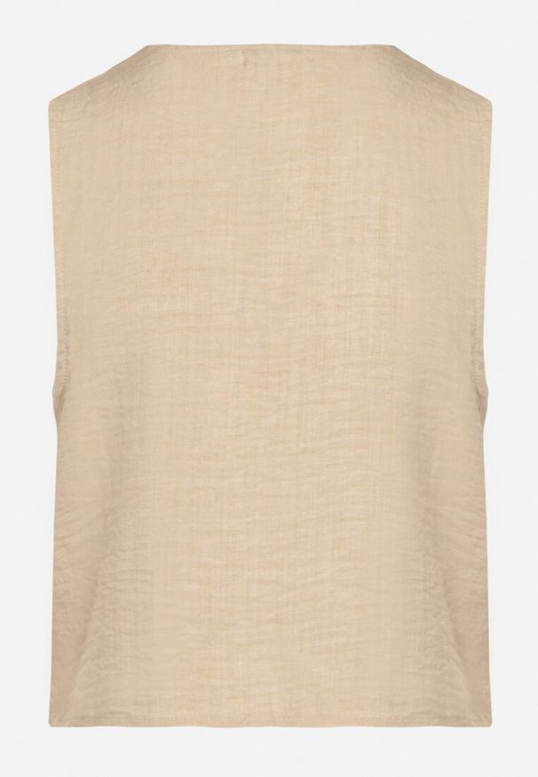 Born2be - Beżowa Kamizelka w Stylu Boho z Haftem i Wiązaniem z Koralikami Olreis. Okazja: na co dzień. Kolor: beżowy. Materiał: koronka, jeans. Wzór: haft. Sezon: wiosna, lato. Styl: boho