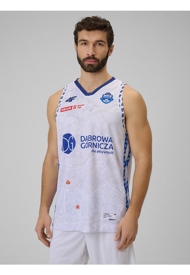 4f - 4F Koszulka meczowa replika domowa z sezonu 2025/26 męska 4F x MKS Dąbrowa Górnicza - biała 3XL. Kolor: wielokolorowy. Materiał: skóra, dzianina. Wzór: nadruk. Sport: koszykówka, fitness