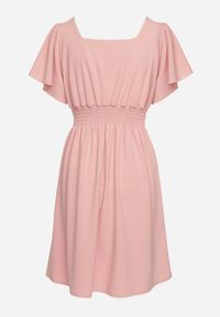 Born2be - Różowa Krótka Sukienka z Luźnym Rękawem i Gumką w Talii Bainasa. Kolor: różowy. Długość: mini #5