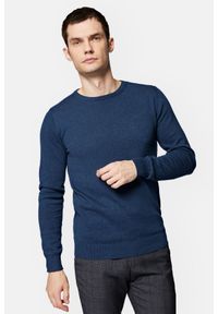 Lancerto - Sweter Granatowy z Bawełną Gładki Tony. Kolor: niebieski. Materiał: elastan, bawełna. Wzór: gładki