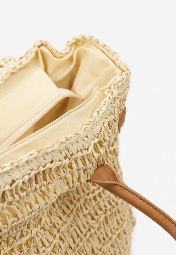 Born2be - Jasnobeżowa Duża Torebka Tote Plażowa z Plecionki w Stylu Boho Delmirra. Kolor: beżowy. Sezon: lato. Rozmiar: duże. Styl: boho